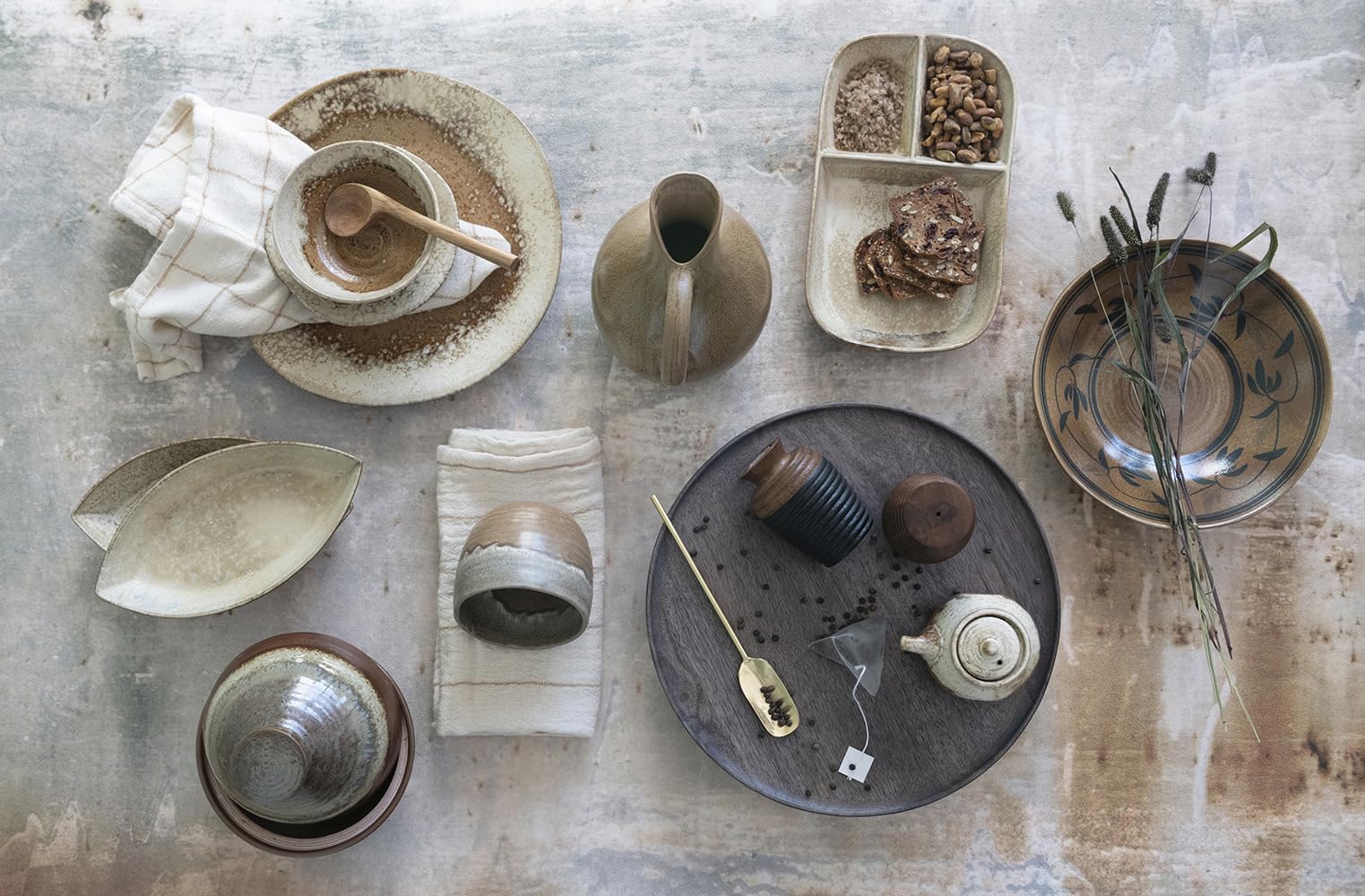 Bloomingville Square Double Cotton, Cream And Taupe Patterned Set Of 4 Napkins, 18'' L X 18'' W X 1'' H, White